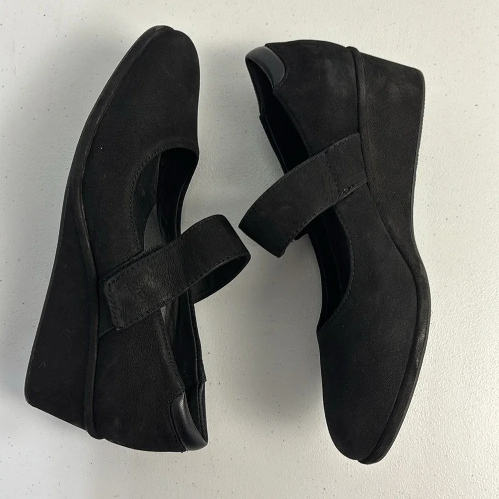 Black Suede Mary Jane Wedge Preppy Shoes Career Minimalist Whimsigoth Women 9